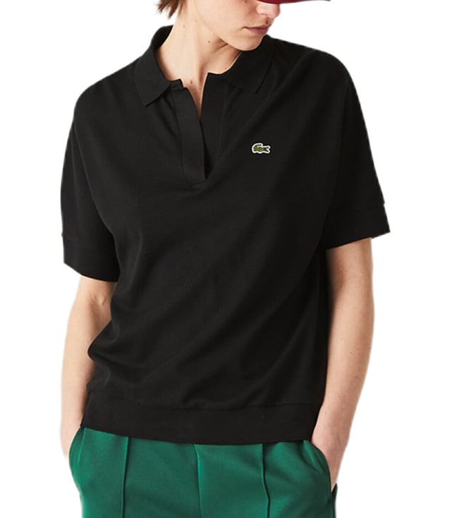 hente Scan Overfladisk Buy Lacoste Black Loose Fit Polo T-Shirt for Women Online @ Tata CLiQ Luxury
