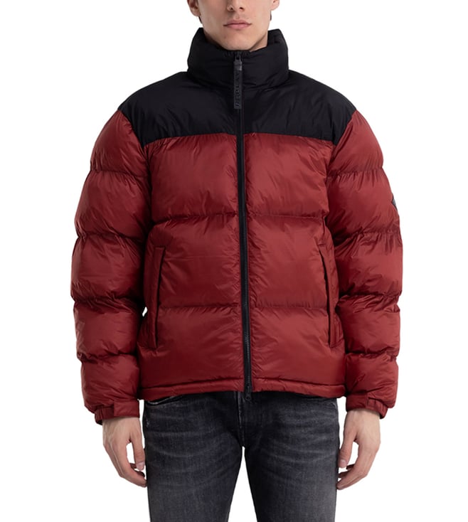 dark red puffer coat