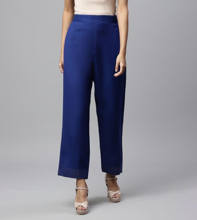 Buy SAARA Women Navy Blue Formal Trouser 34 at Amazonin