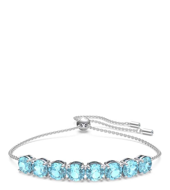 Angelic bracelet, Cushion cut, Blue, Rhodium plated | Swarovski