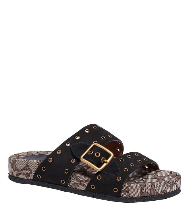 Buy Coach Black & Oak ALLY Logo Slide Sandals for Women Online @ Tata CLiQ  Luxury