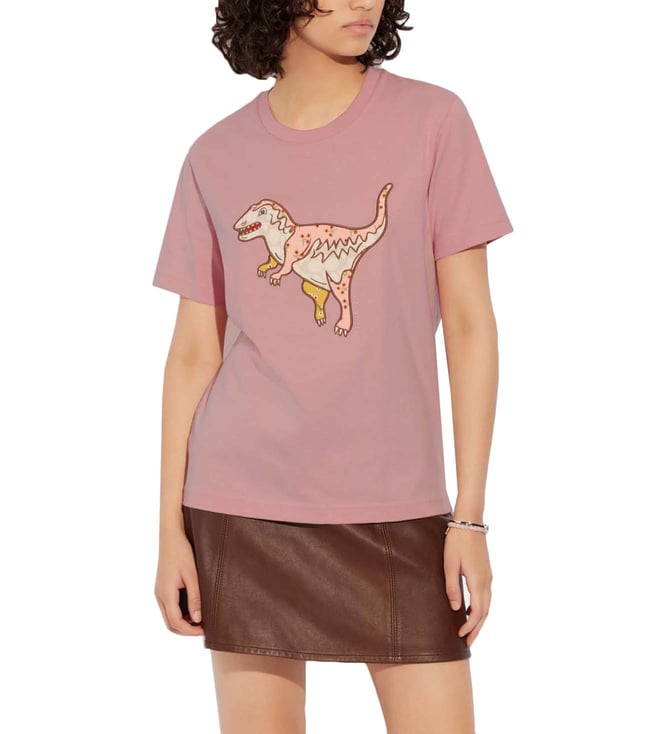 Buy Coach Pink Printed Regular Fit T-Shirt for Women Online @ Tata CLiQ  Luxury