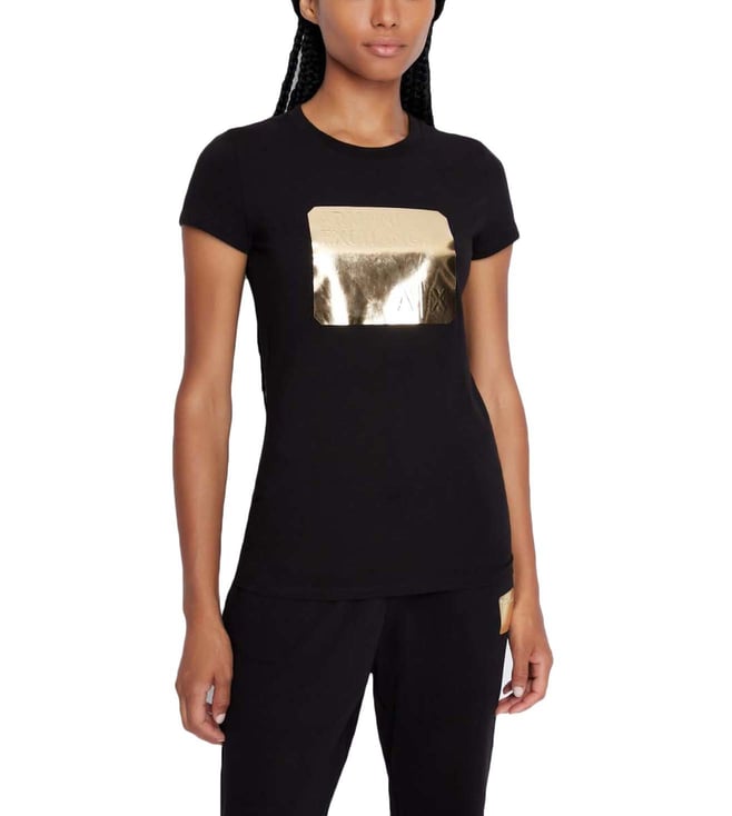 Buy Armani Exchange Black Logo Slim Fit T-Shirt for Women Online @ Tata  CLiQ Luxury