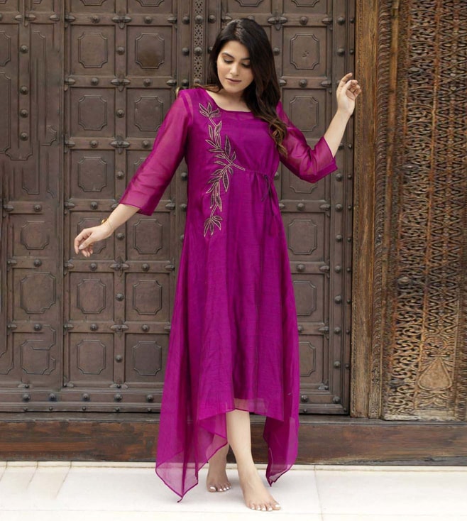 Buy Purple Silk Plain Mandarin Collar Asymmetric Dress For Women by  Samyukta Singhania Online at Aza Fashions.