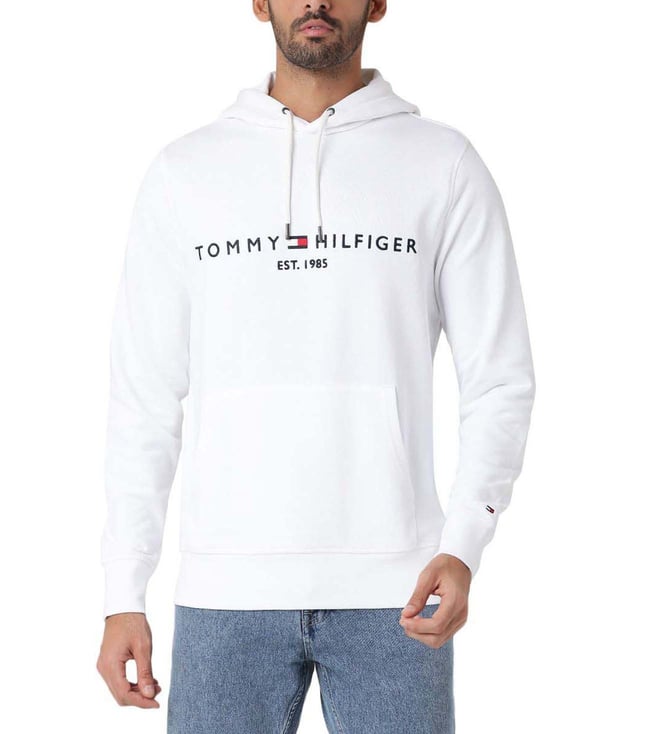 Buy Tommy Hilfiger White Logo Regular Fit Hoodie for Men Online