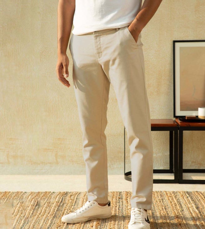 Buy Brown Cotton Elastane Chino Trousers online  Looksgudin