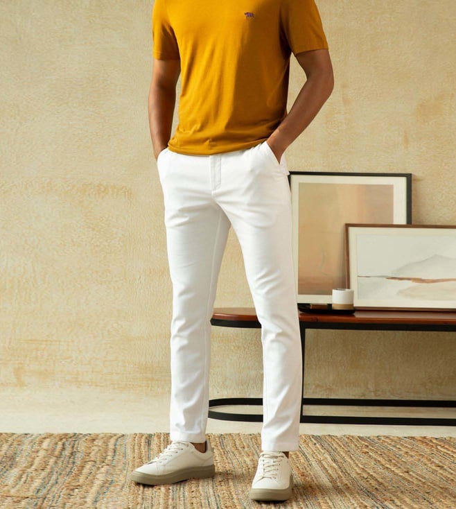 Buy Chambray  Co Off White Cotton Linen Pants Online  Aza Fashions
