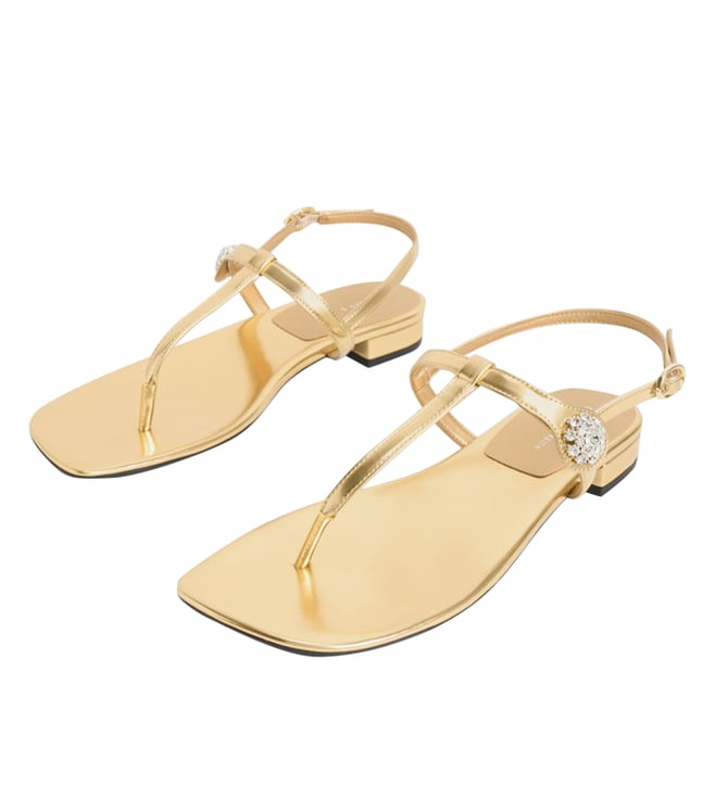 Buy Charles u0026 Keith Gold Gem Embellished T-Strap Sandals for Women Online @  Tata CLiQ Luxury