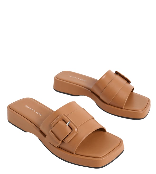 Buy Charles Keith Camel Buckled Slide Sandals for Women Online