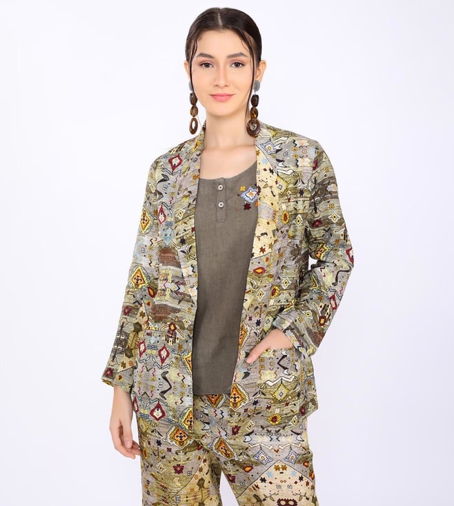 Linen Bloom Multicolor Utsav Diamond Print Blazer for Women Online @ CLiQ Luxury