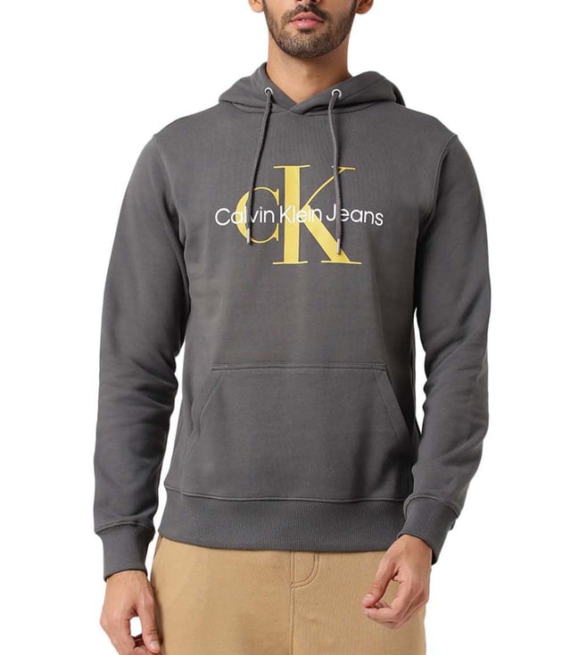 Buy Calvin Klein Jeans Industrial Grey Logo Regular Fit Hoodie for Men  Online @ Tata CLiQ Luxury