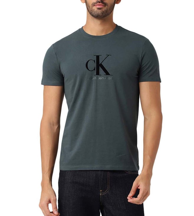 Buy Calvin Klein Jeans Dark Seaweed Logo Slim Fit T-Shirt for Men ...