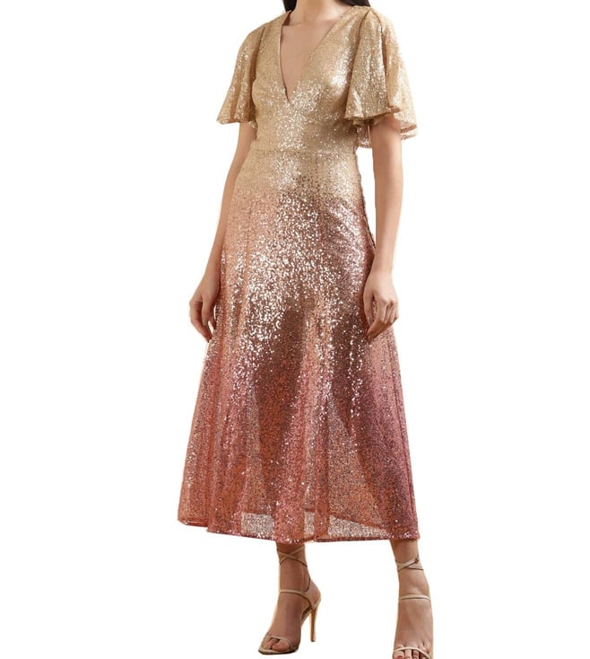 ted baker pink sequin dress ted baker sequin dress Jadeaa Sequinned Long Sleeve Midi Dress Natural