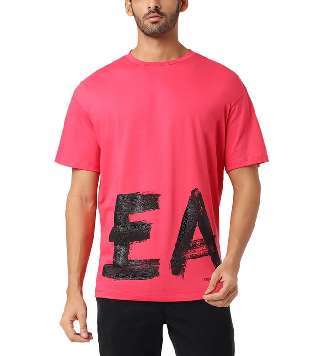 Buy Emporio Armani Magenta Maxi Logo Mania Regular Fit T-Shirt Online @  Tata CLiQ Luxury