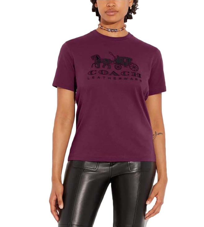 Buy Coach Deep Berry Logo Regular Fit T-Shirt for Women Online @ Tata CLiQ  Luxury
