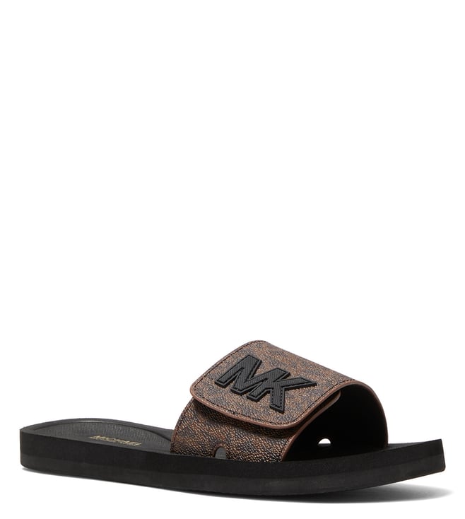 Buy MICHAEL Michael Kors Brown Signature Logo Slide Sandals for