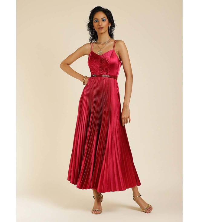 Fuchsia pleated on sale chiffon midi dress