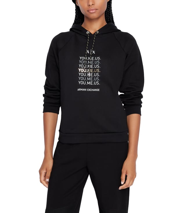 Buy Armani Exchange Black Foil Logo Print Regular Fit Hoodie for Women  Online @ Tata CLiQ Luxury