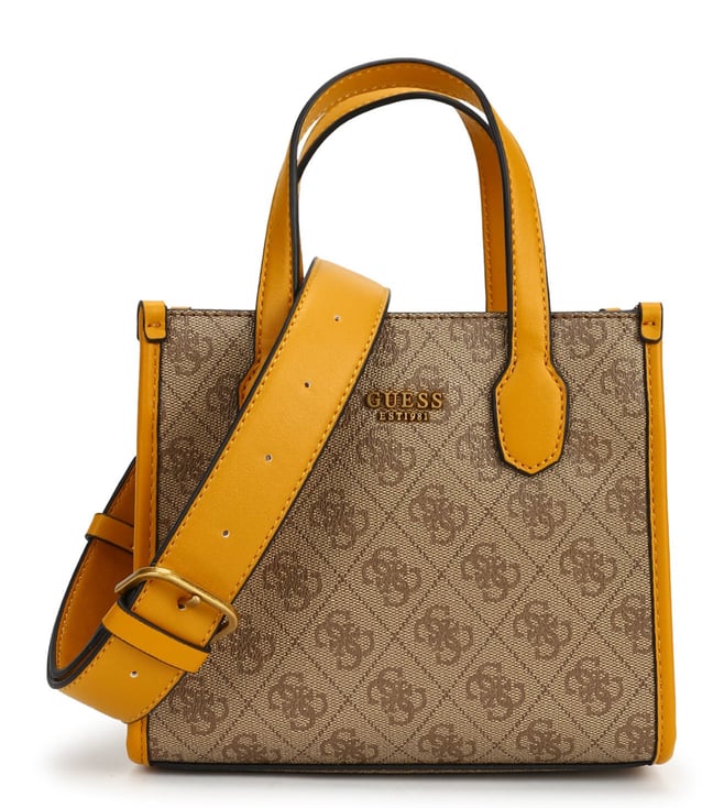 Buy Guess Brown Logo & White Medium Katey Luxury Satchel for Women Online @  Tata CLiQ Luxury