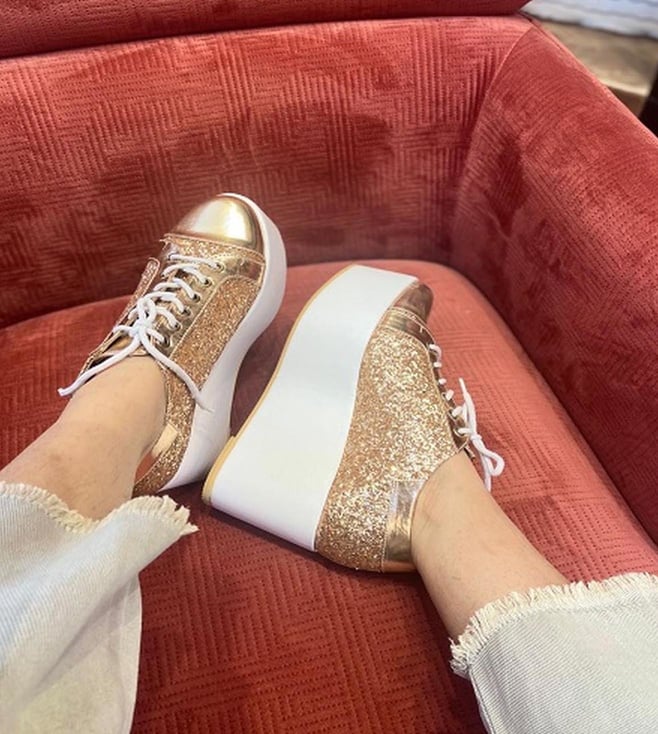 Rose gold clearance wedge sneakers