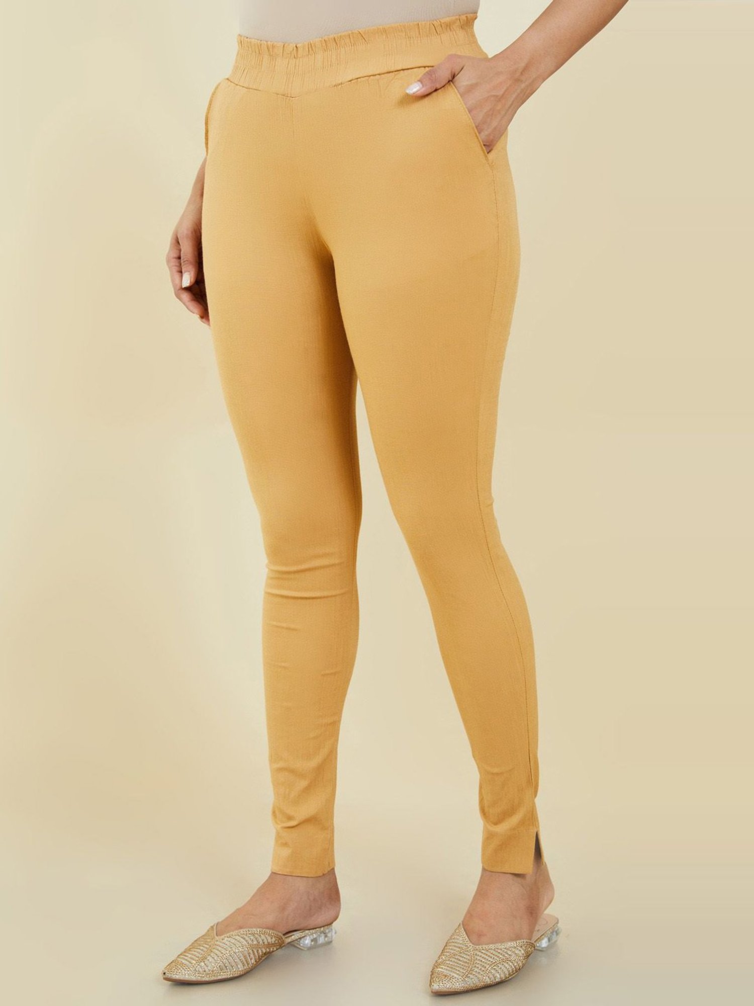 Lyra Golden Cotton Full Length Leggings