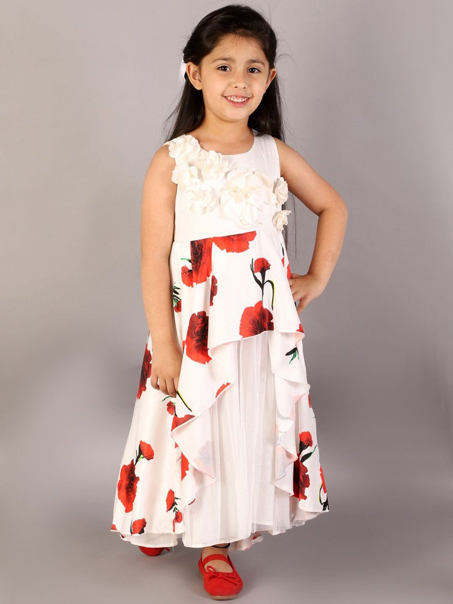 Small girl child model in beautiful dress. Childhood, look, happiness,  hairstyle. Kid fashion, hairdresser, birthday. Little girl with long hair  on grey background. Stock Photo | Adobe Stock