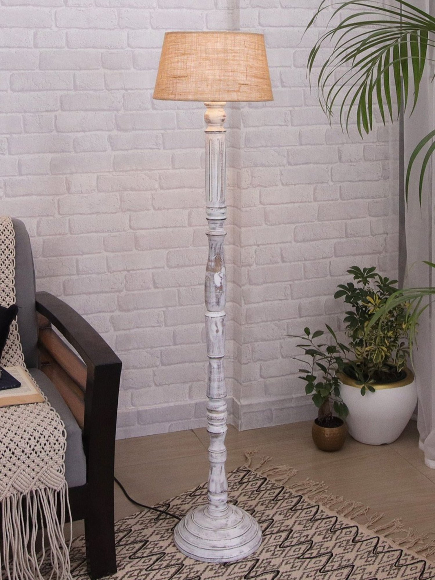 Buy Homesake 'Antique' Brown Tall Floor Lamp With Shade & Bulb at