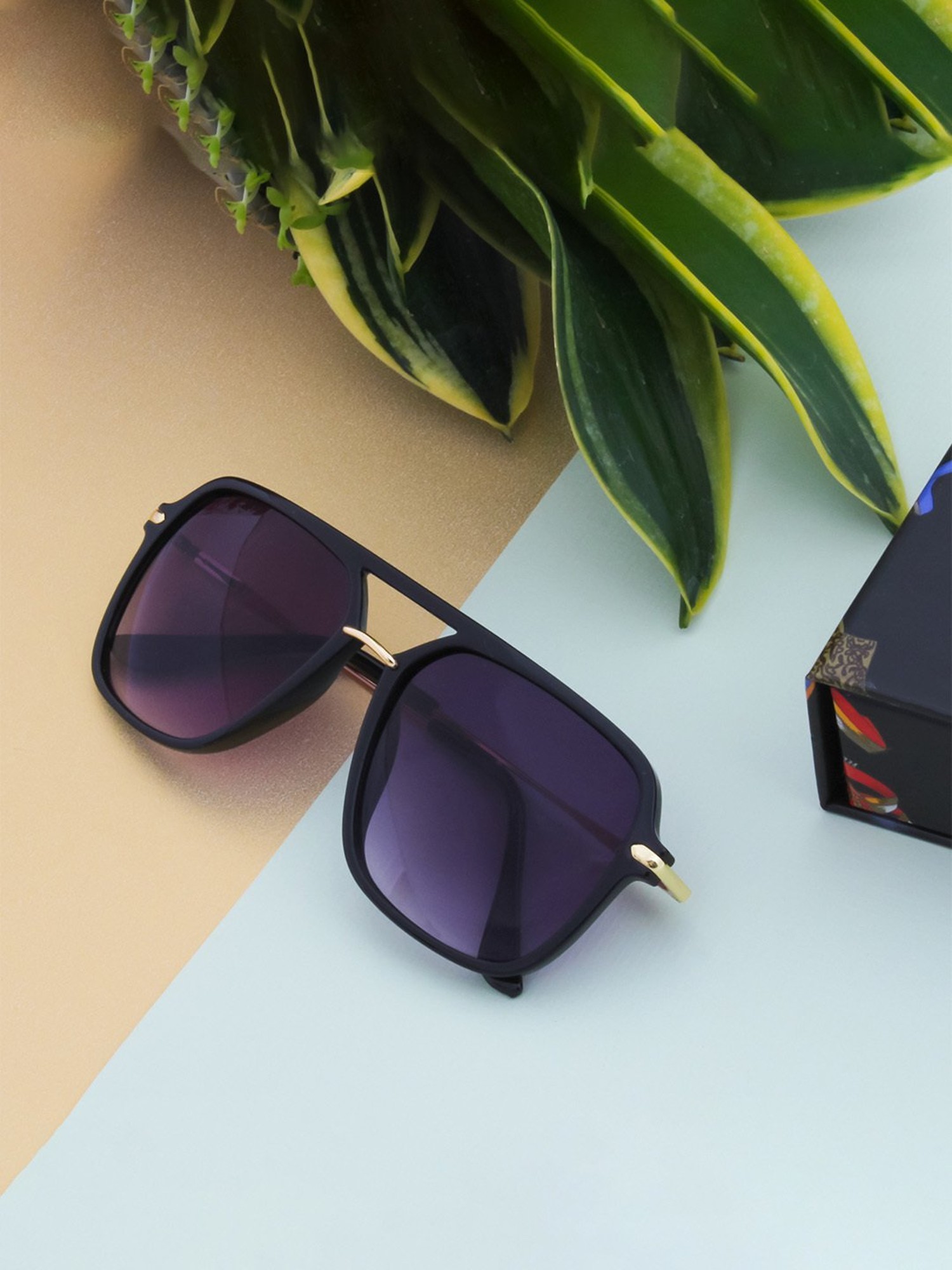 ASOS Aviator Sunglasses With Purple Gradient Lens in Black for Men | Lyst