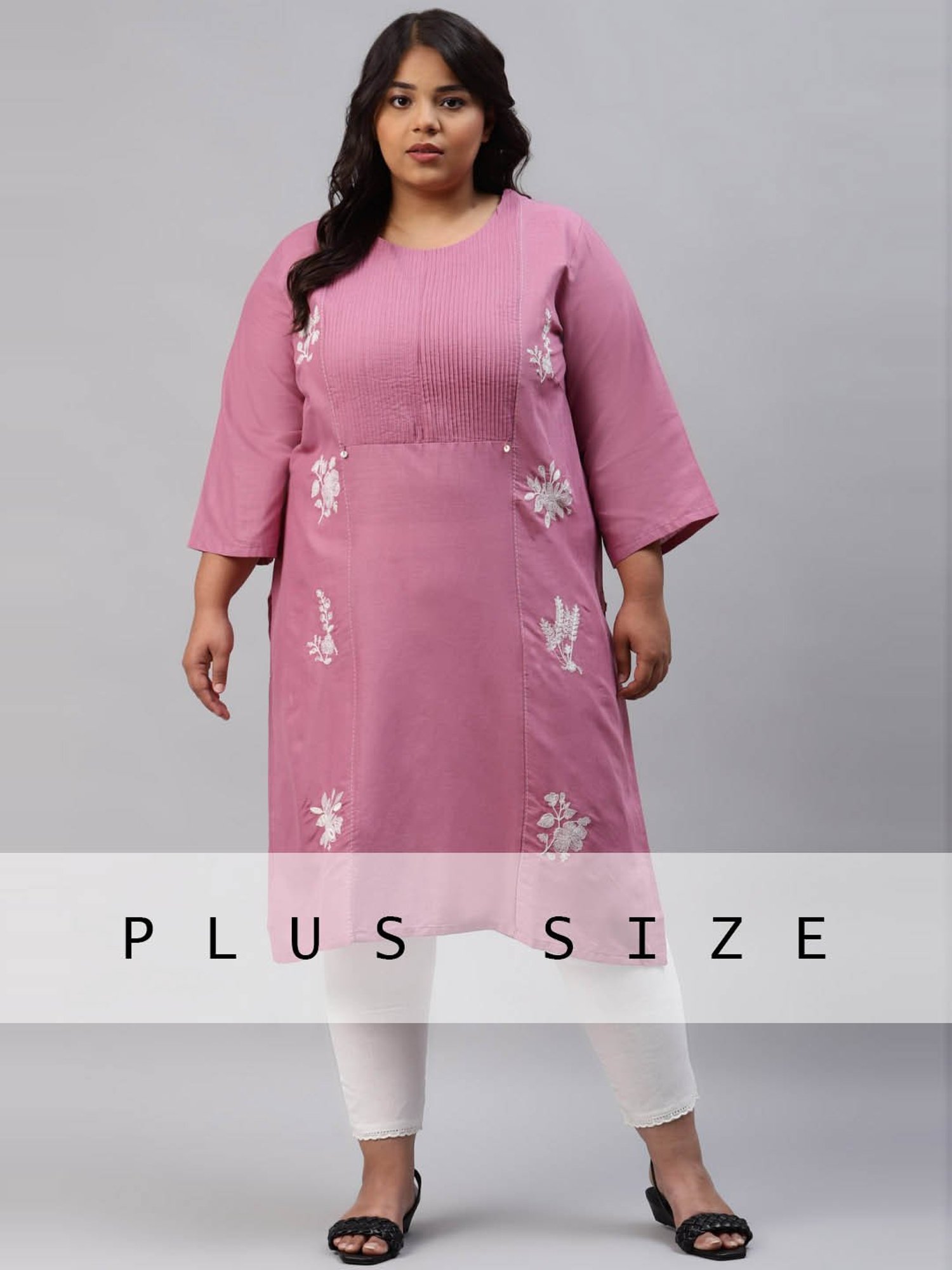 Buy W Pink Cotton Embroidered Straight Kurta for Women Online