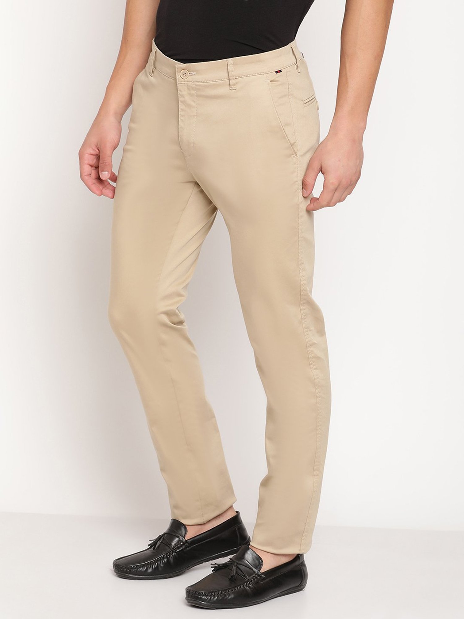 Cantabil Men Grey Cotton Blend Self Design Regular Fit Casual Trouser