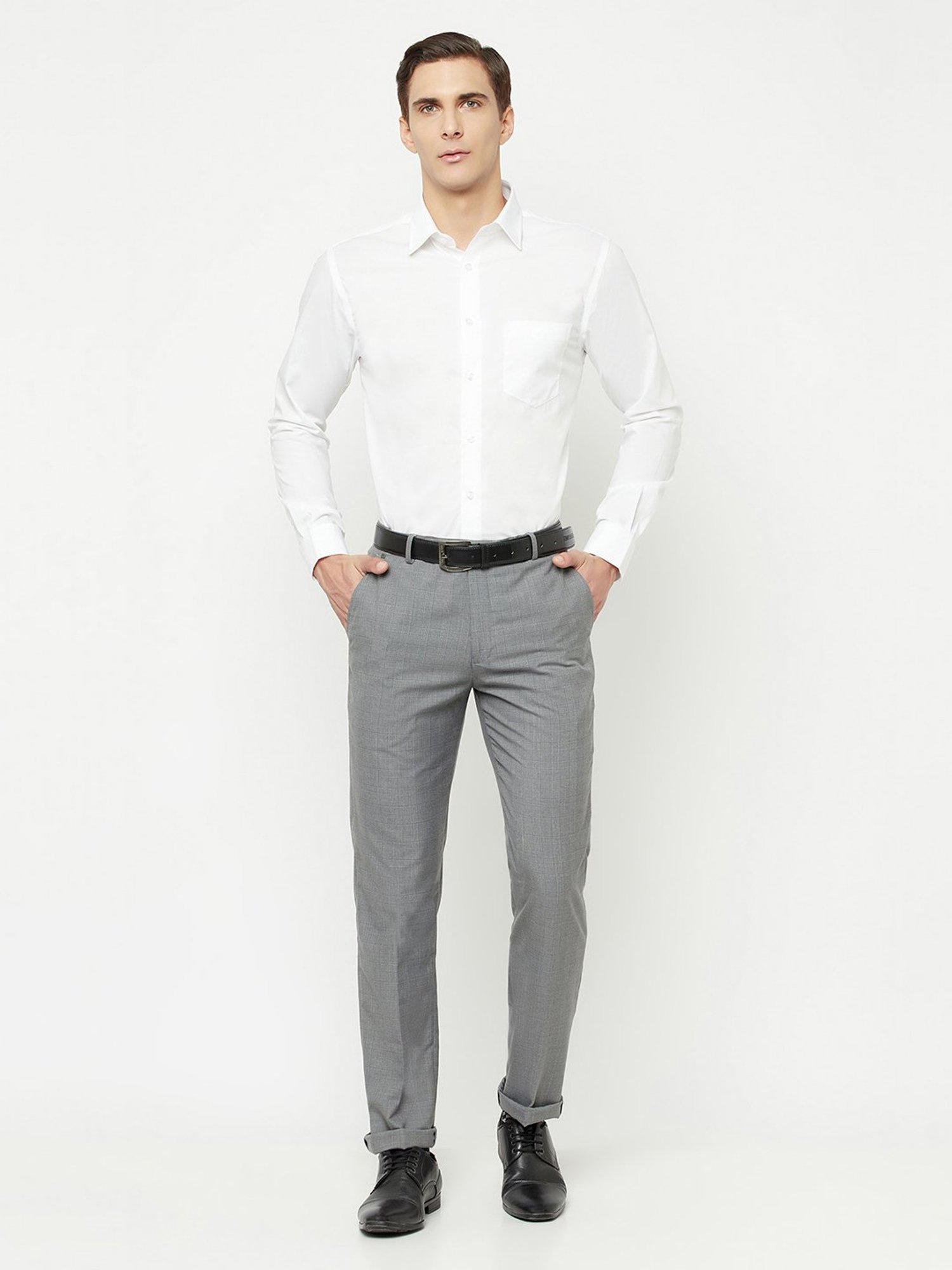 Buy Cantabil Mens Grey Solid Non Pleated Formal Trousers Online