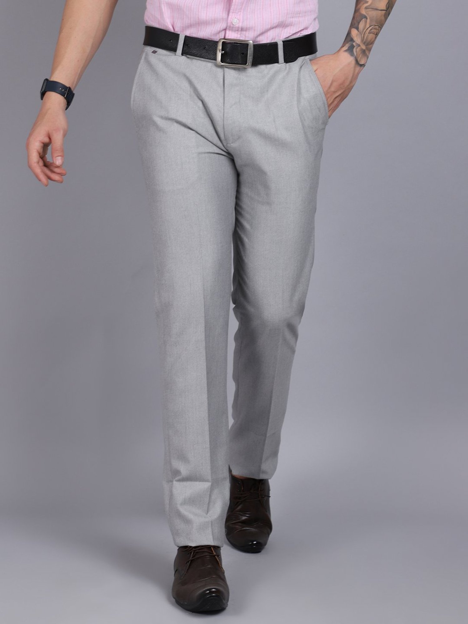 Light Grey Color Stretchable Lycra Trouser Lower for Men