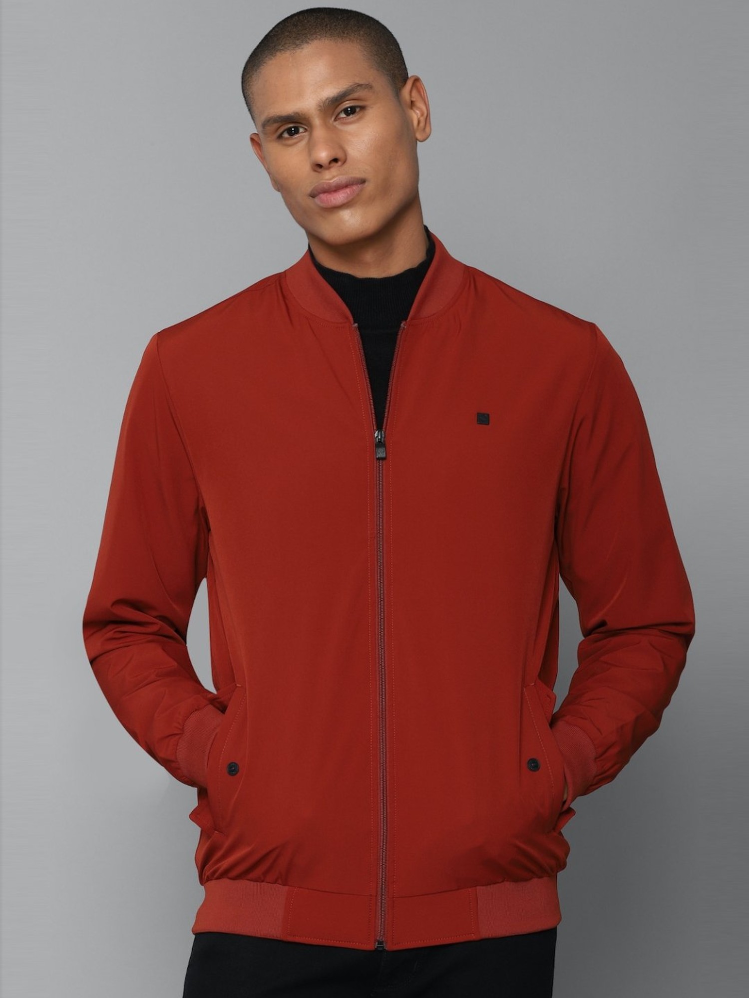 Buy Allen Solly Red Cotton Regular Fit Bomber Jacket for Mens