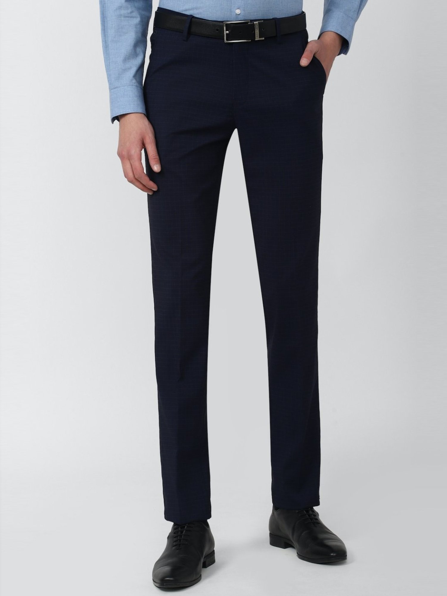 Peter England Casual Trousers  Buy Peter England Men Navy Check Carrot Fit  Casual Trousers Online  Nykaa Fashion