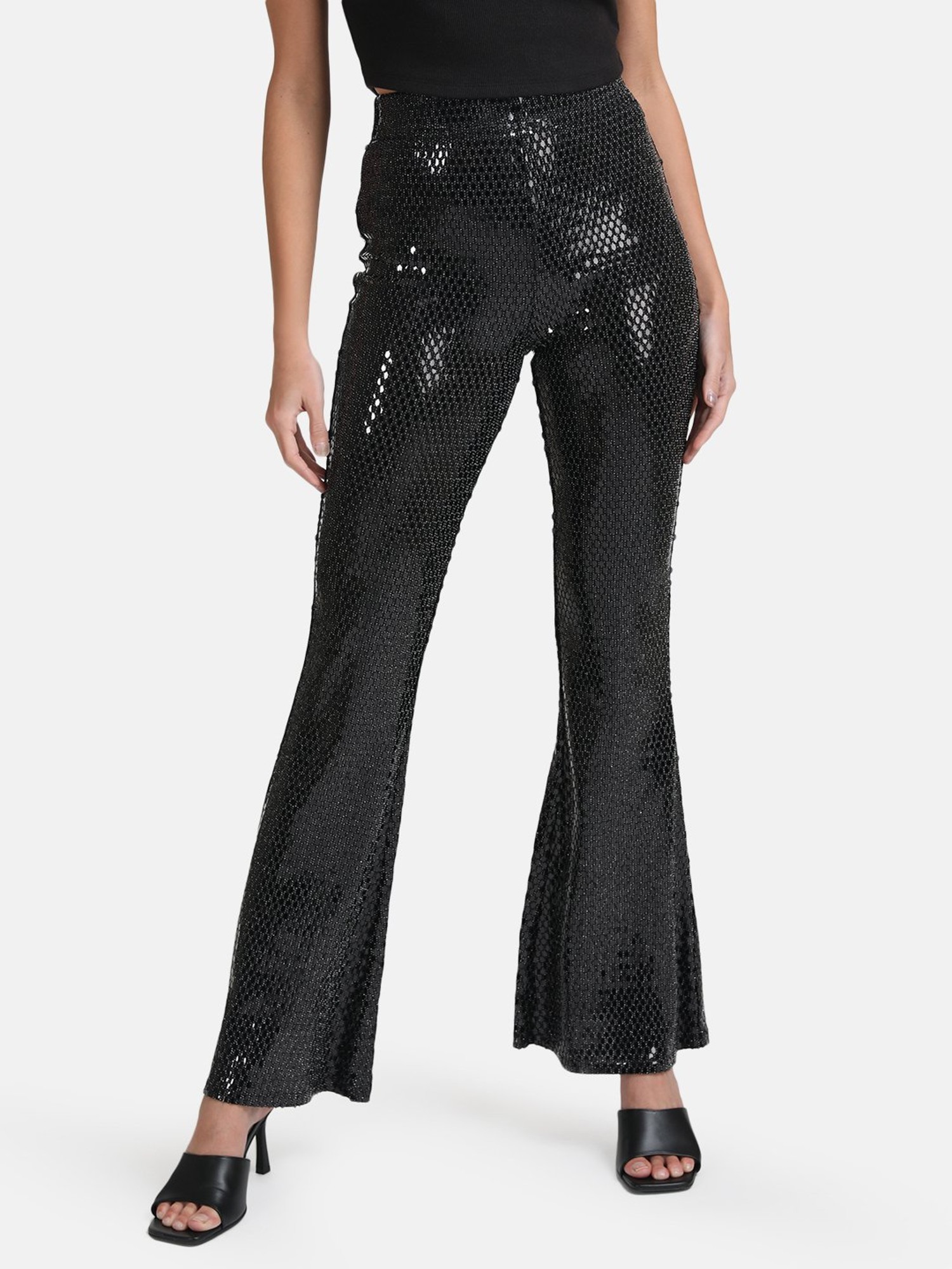 Glamorous high waisted flare pants in matte black sequin part of a set   ASOS