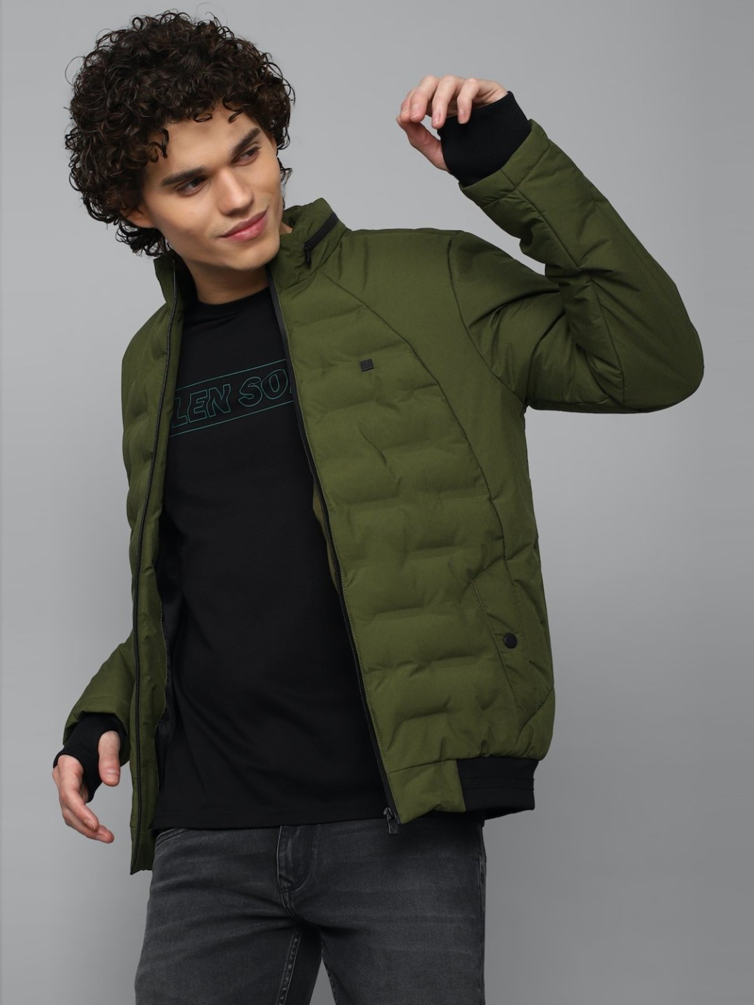 Buy Allen Solly Men Teal Green Solid Bomber Jacket - Jackets for Men  20360330 | Myntra