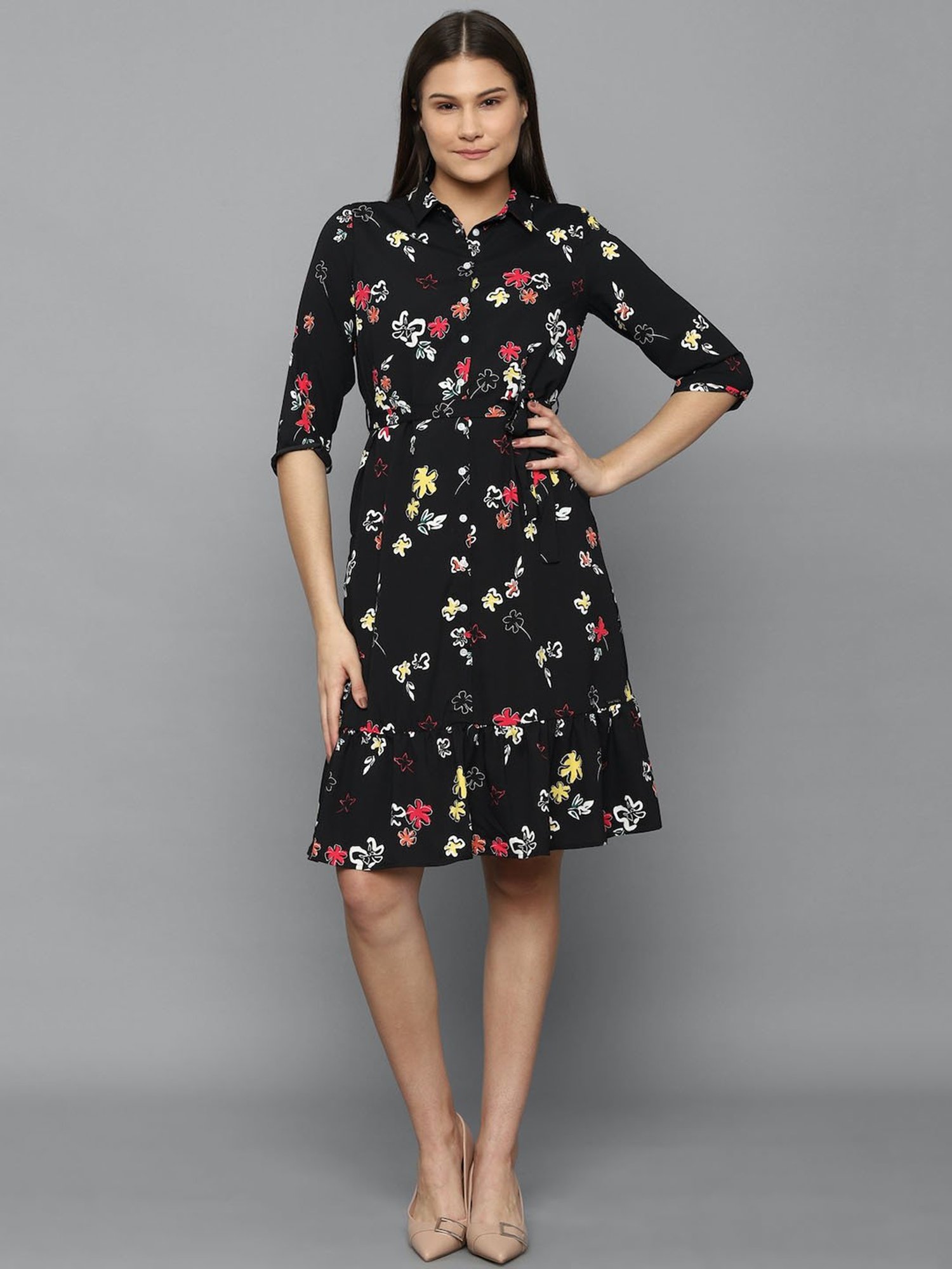 Buy Allen Solly Woman Floral Printed Cut Out Detail A Line Maxi Dress -  Dresses for Women 23096440 | Myntra