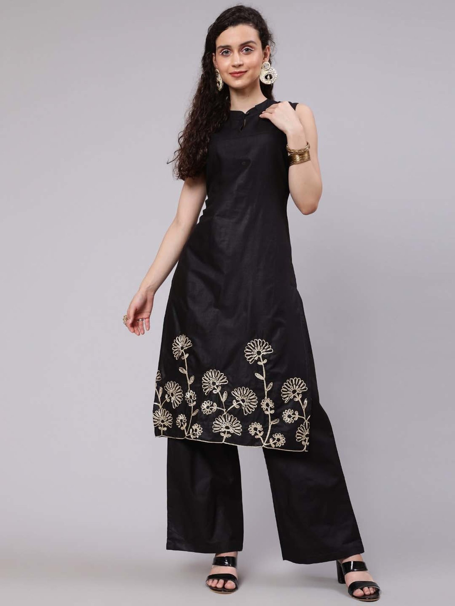 Aks black solid clearance kurta