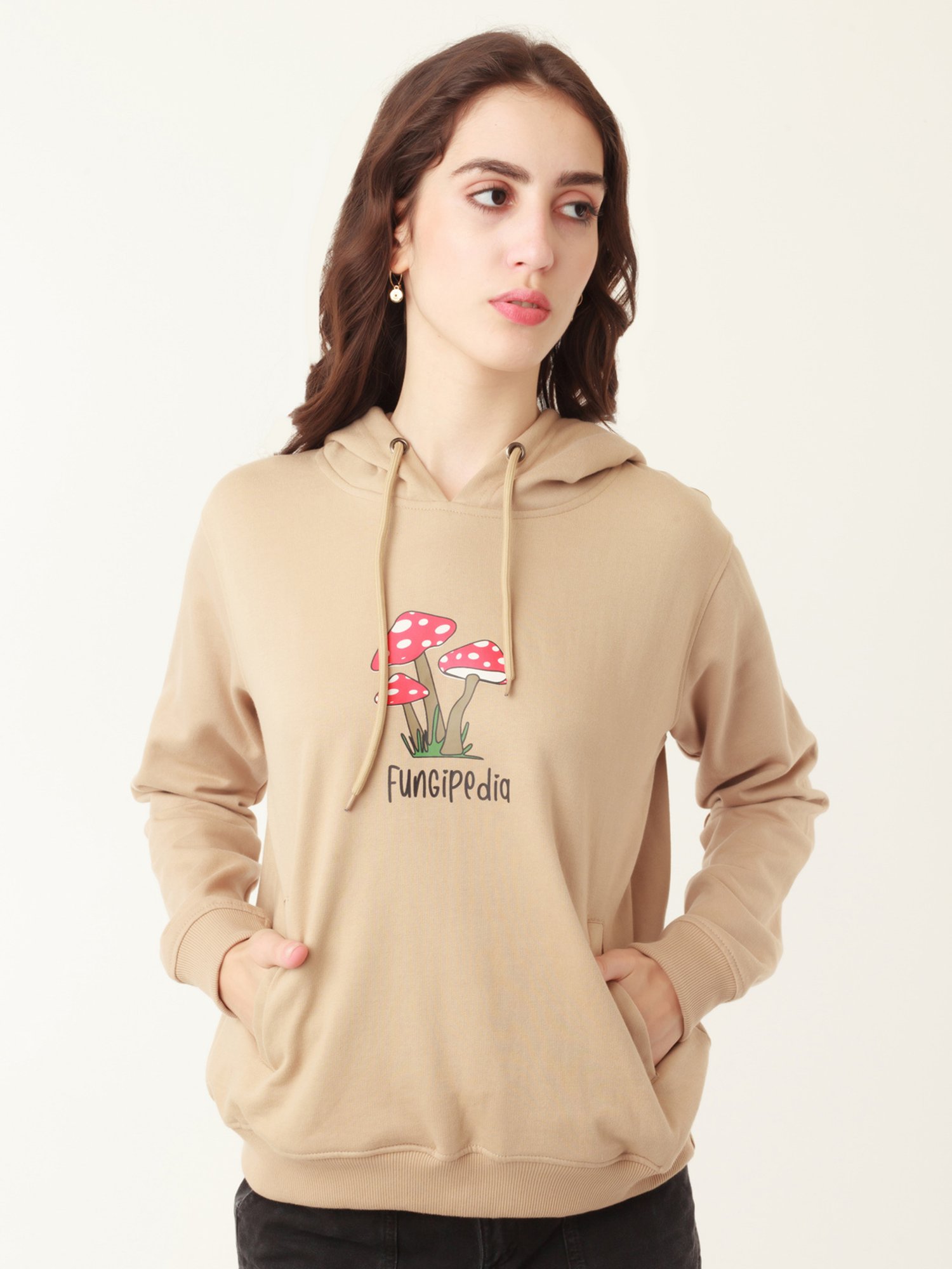 Buy Zink London Dark Beige Printed Hoodie for Women's Online @ Tata CLiQ