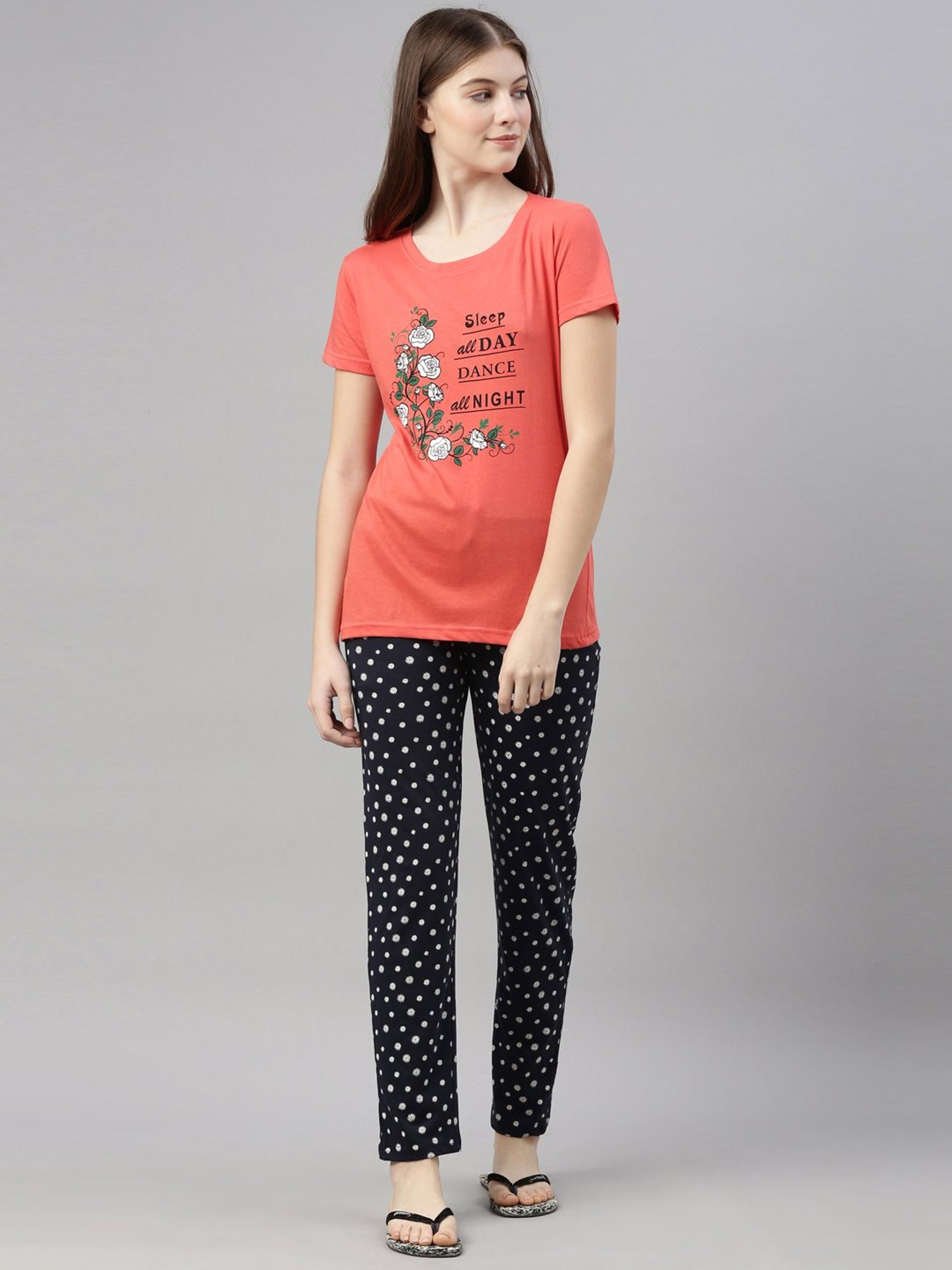Buy Wunderlove Violet Printed T-Shirt and Polka Dotted Pyjamas