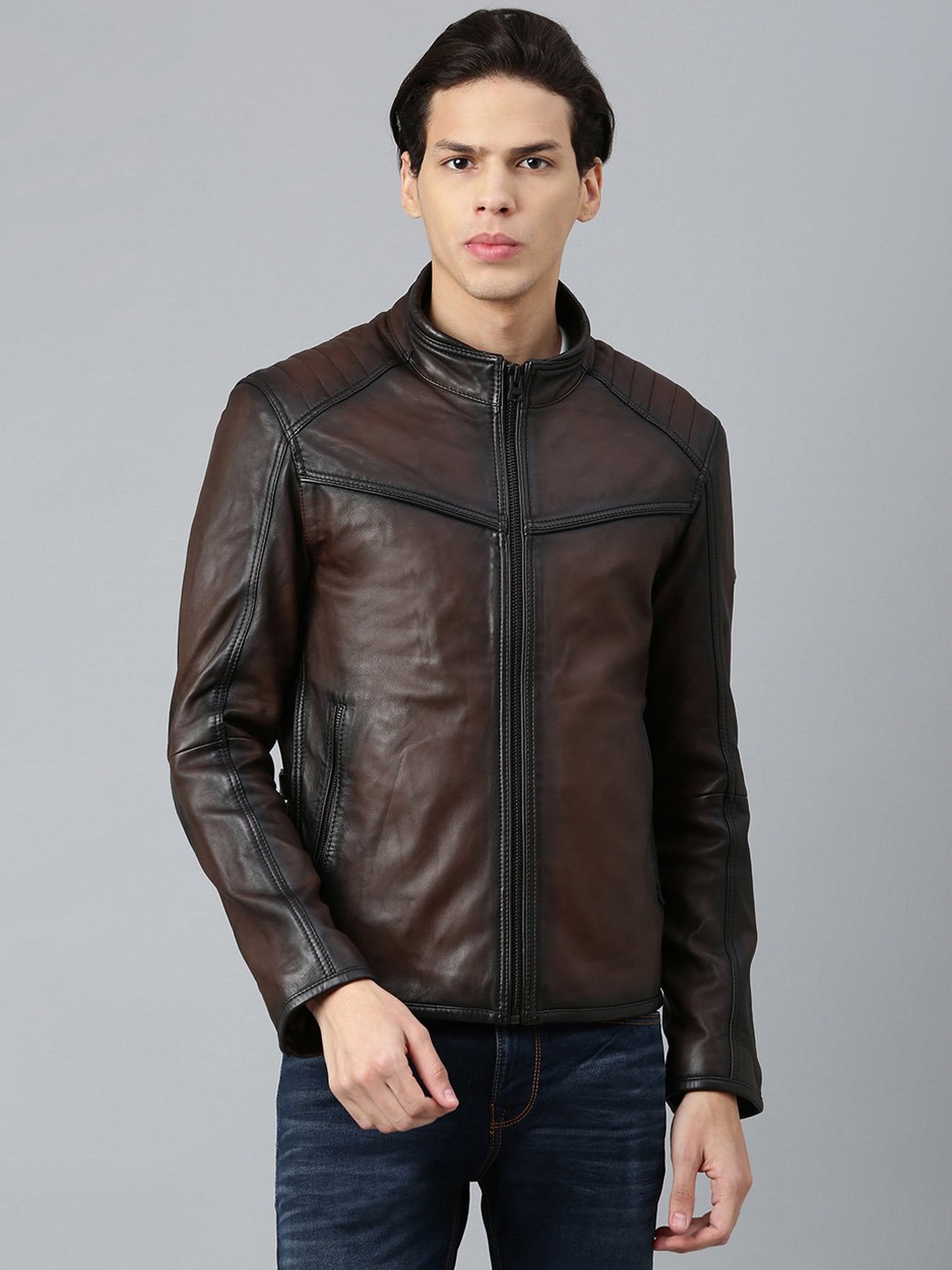 Mens Round Neck Leather Jacket at Rs 3500 | Leather Jackets in New Delhi |  ID: 21044566648