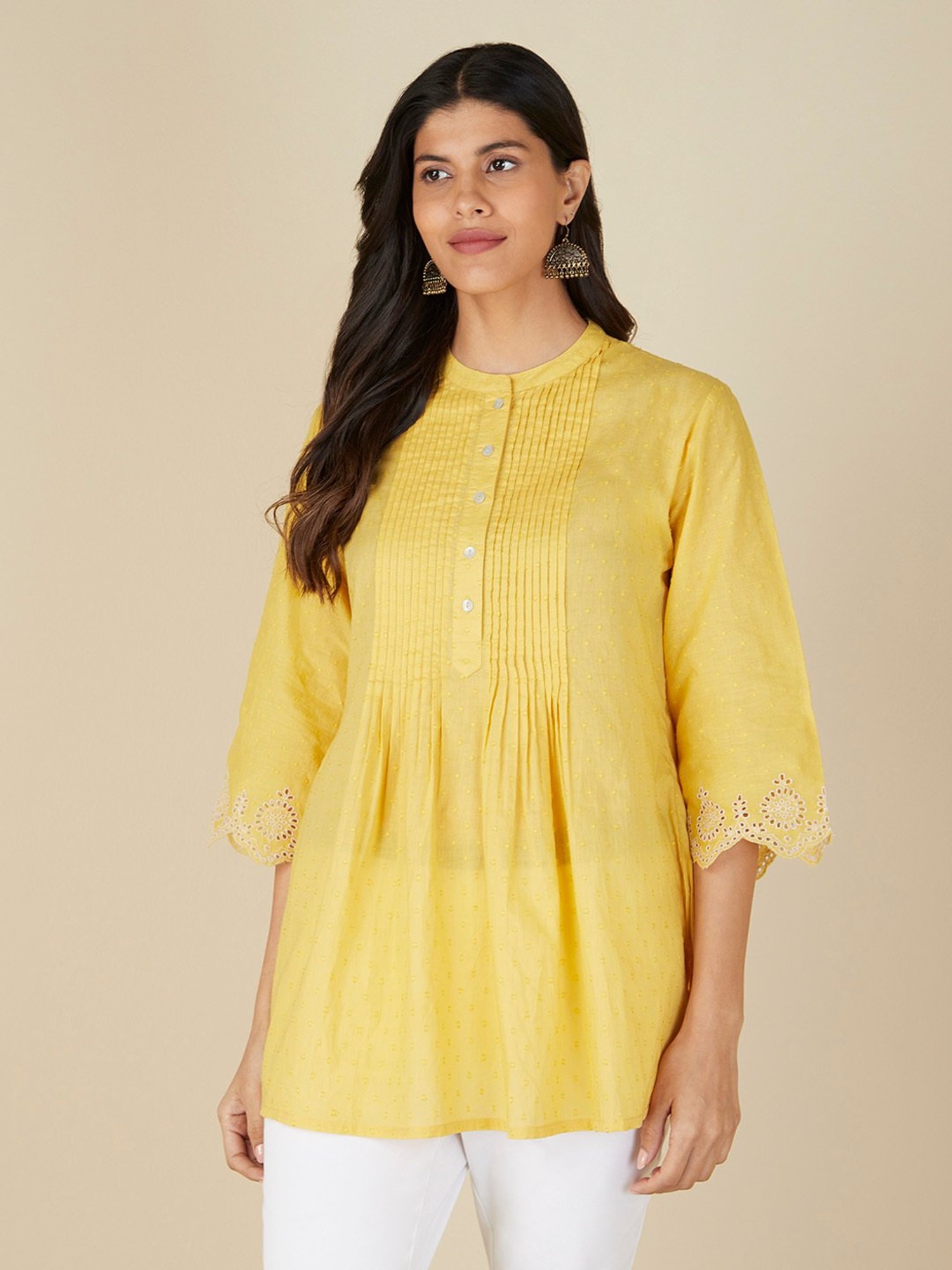 Yellow Printed Kurti  Lakhina Couture