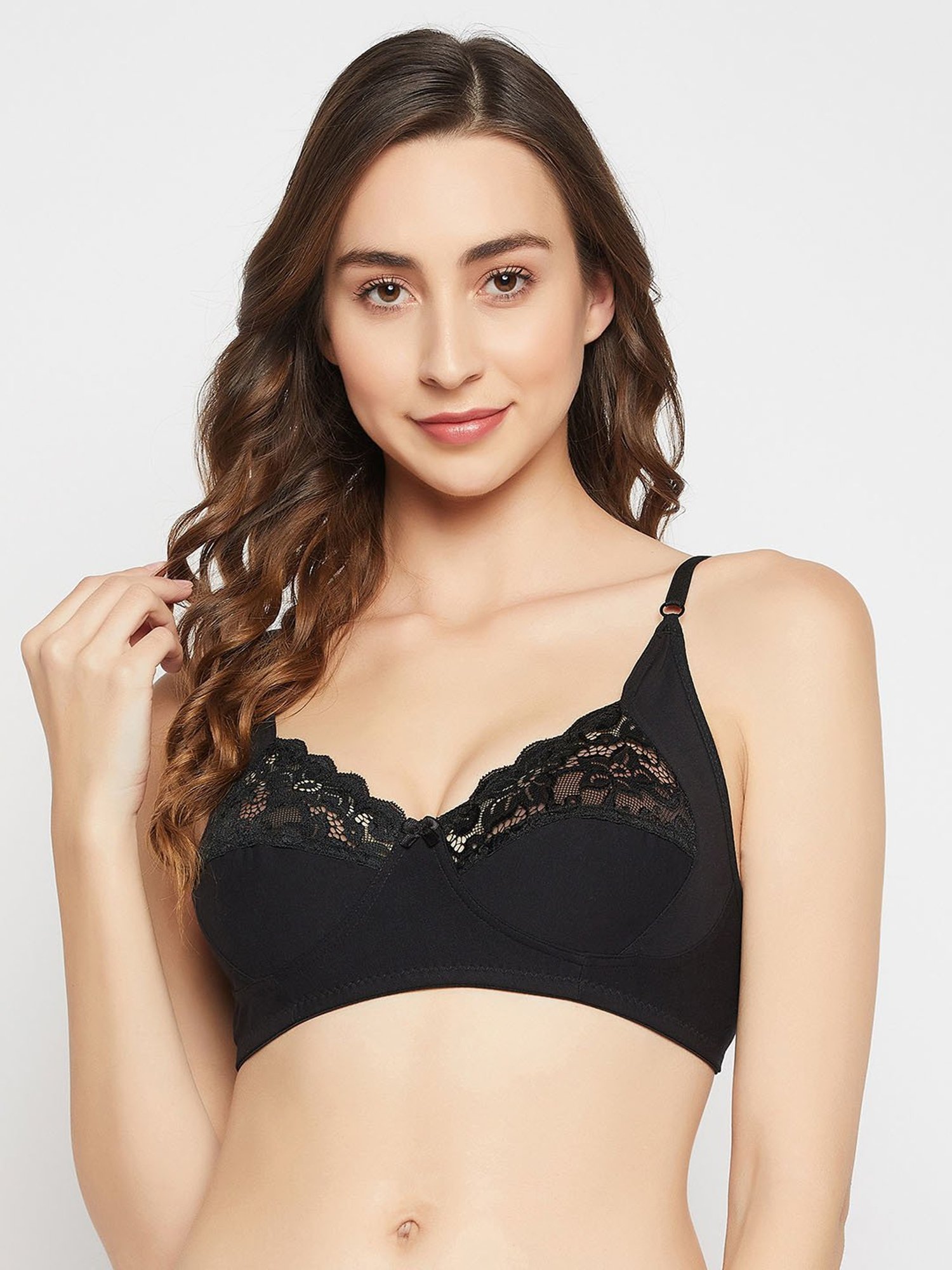 Buy Clovia Black Lace Full Coverage Non-Wired T-Shirt Bra for