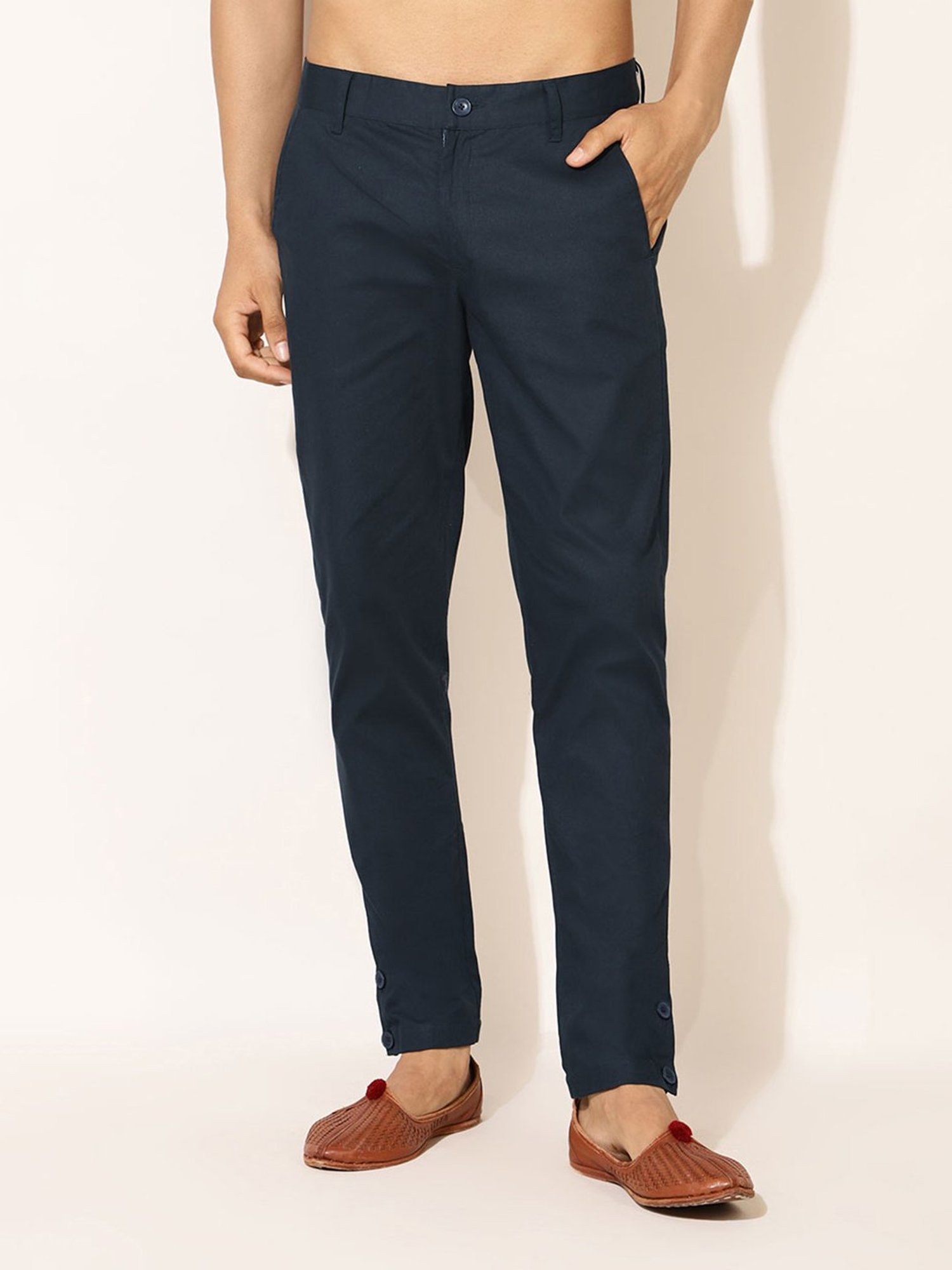 Fabindia Light Grey Comfort Fit Flat Front Trousers