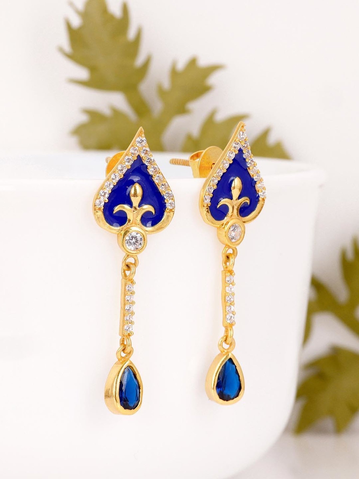 Royal Blue Crystal and Gold Ribbon Earrings – aimelbie