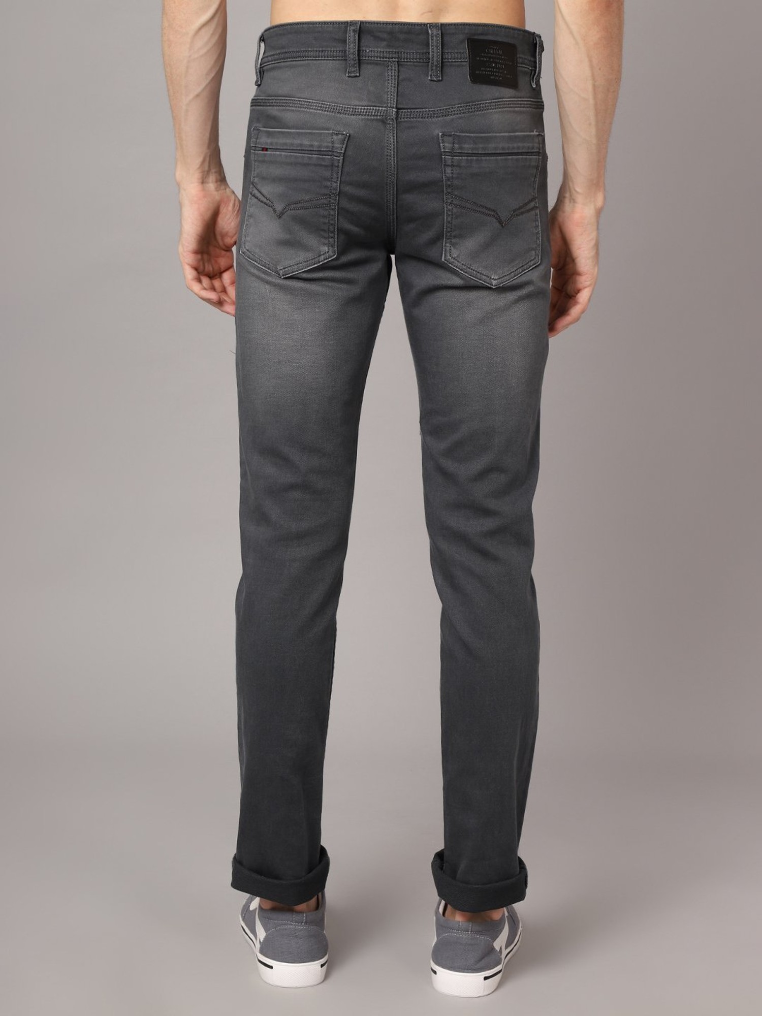 Cantabil Dark Grey Regular Fit Lightly Washed Jeans