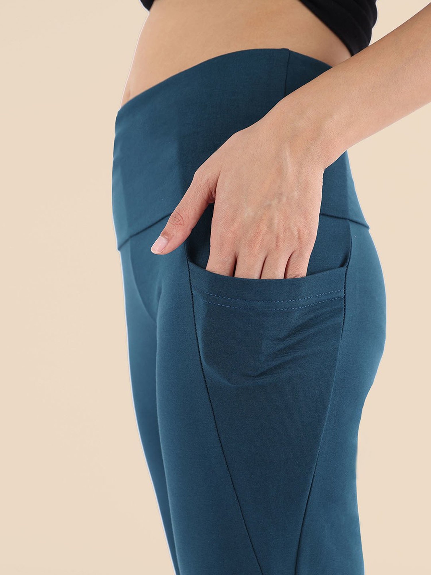 Buy Nite Flite Teal Cotton Mid Rise Yoga Pants for Women Online