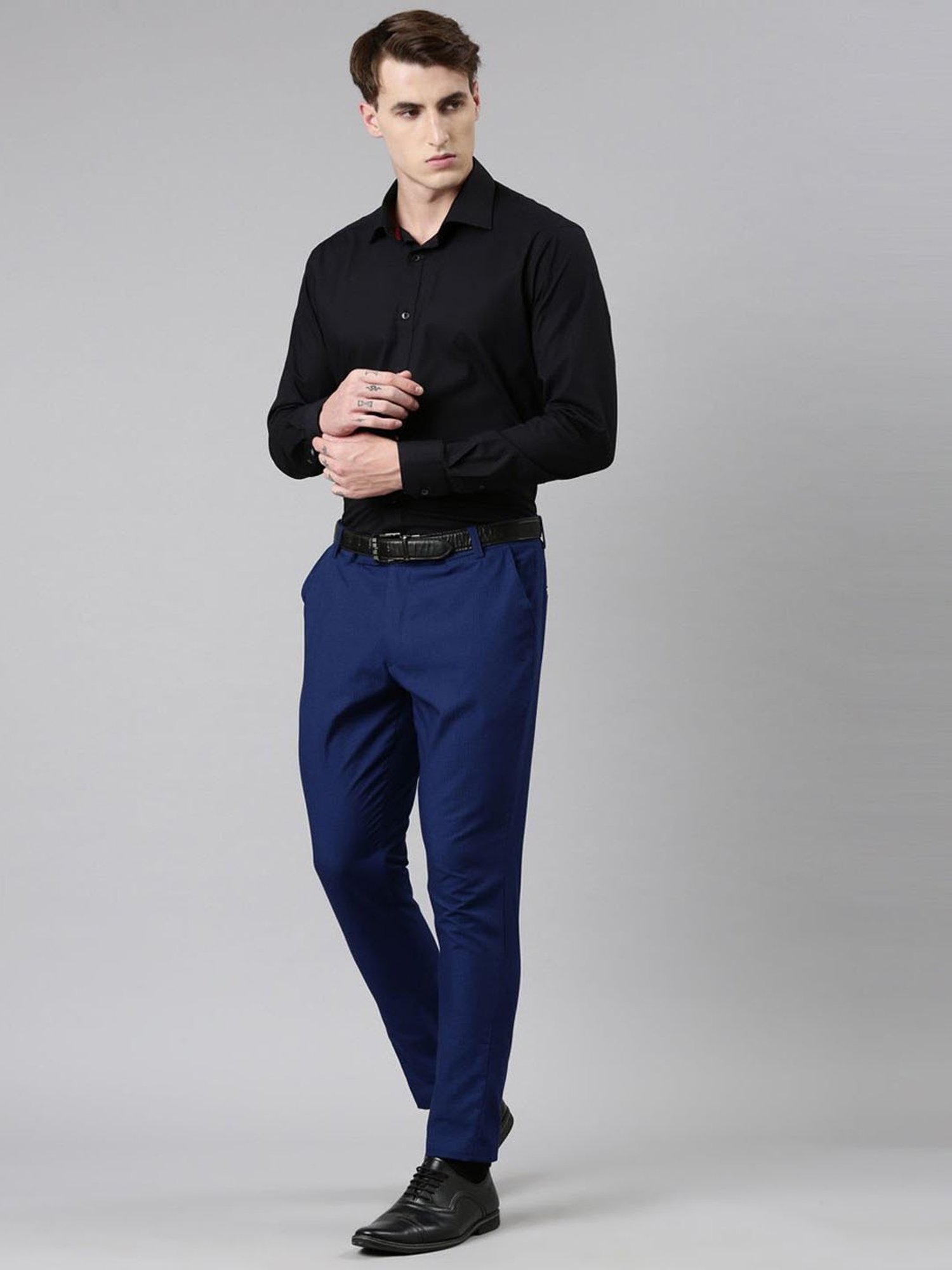 Buy Kryptic Denim Blue Straight Fit Trousers for Men Online @ Tata