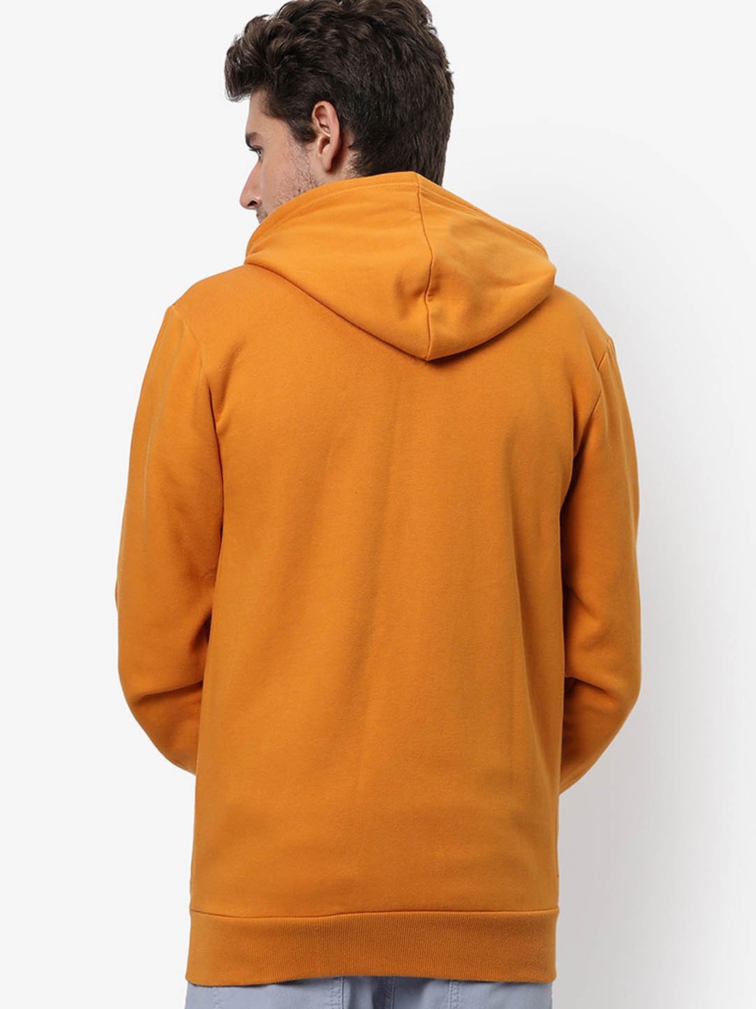 Campus Sutra Mustard Cotton Regular Fit Hooded Sweatshirt