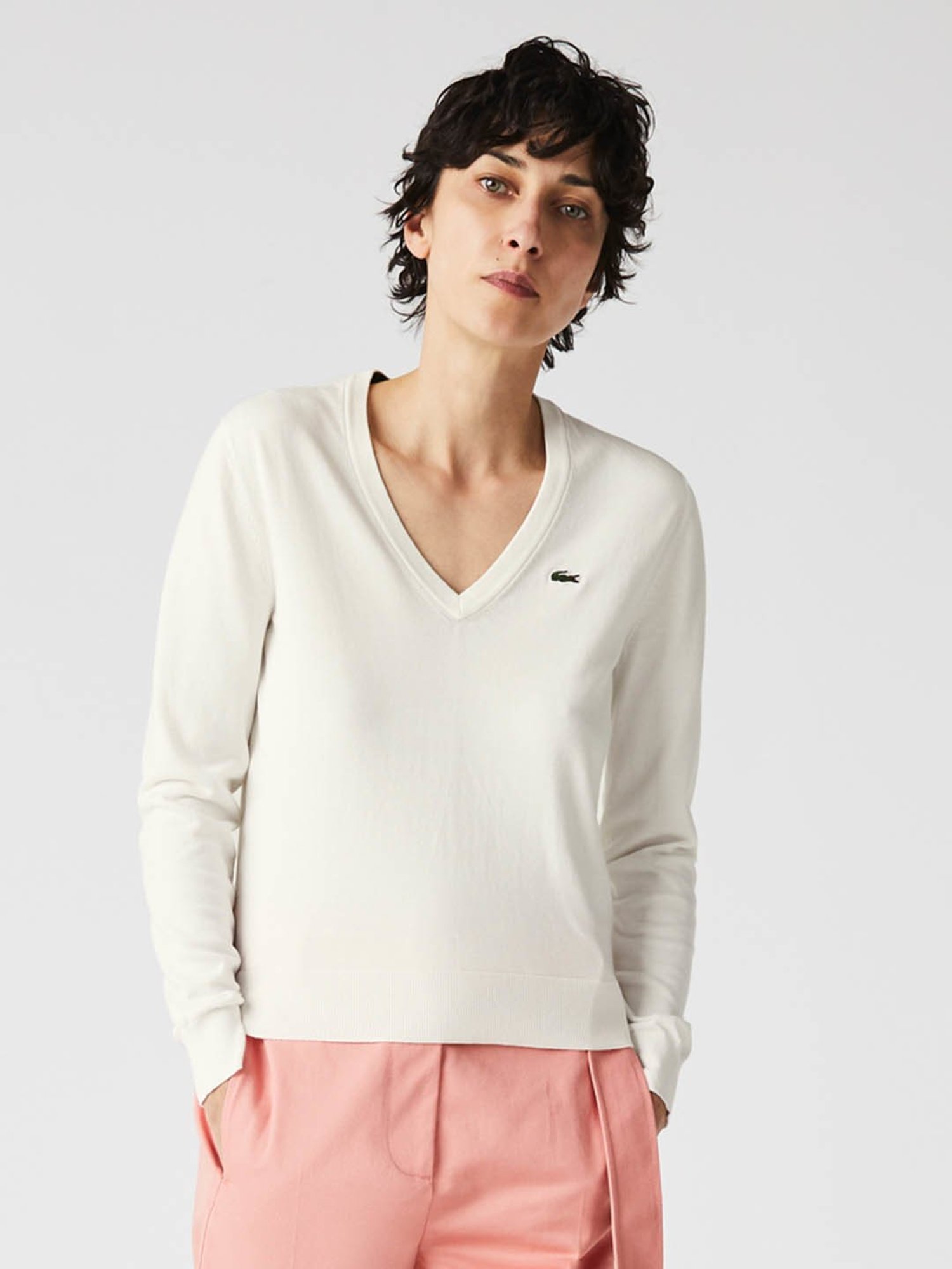 Lacoste white v hot sale neck sweater